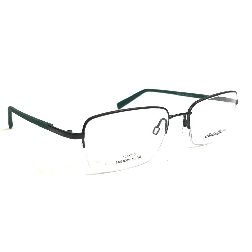 Eddie Bauer Eyeglasses Frame EB32035 BK Black Green Rectangle Half Rim 55-19-140